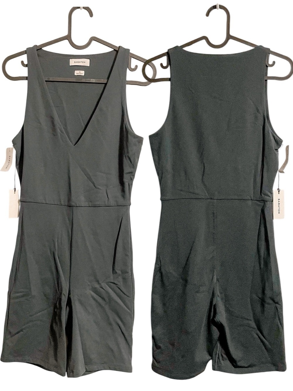 Babaton Contour V Neck Romper in Scarab Green
